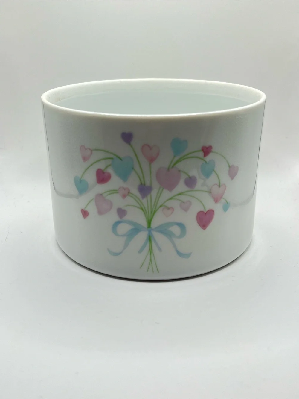 Vintage 1987White Porcelain Planter Bowl with Pastel Heart Bouquet Cottage Core